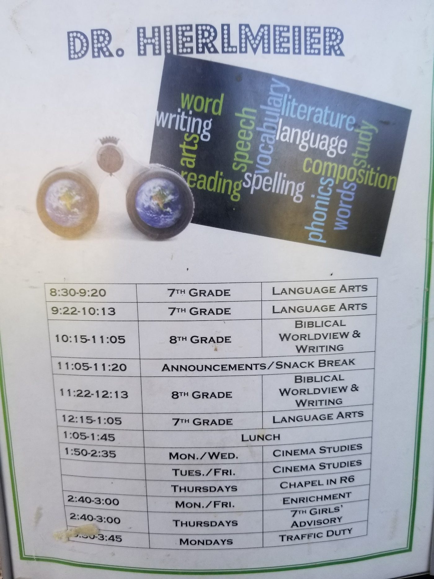 Classroom schedule board
